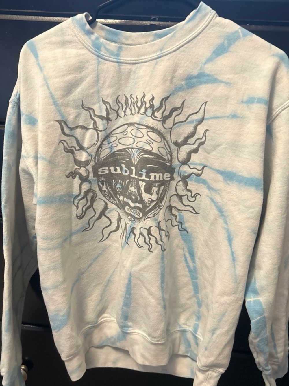 Sublime Graphic Tie-Dye Crewneck Sweater - Light Blue & White
